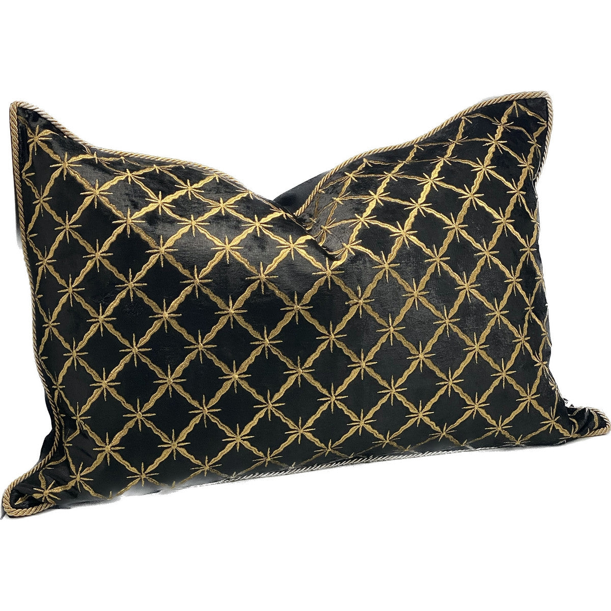 Embroidered Velvet Cushion - Gold Diamond