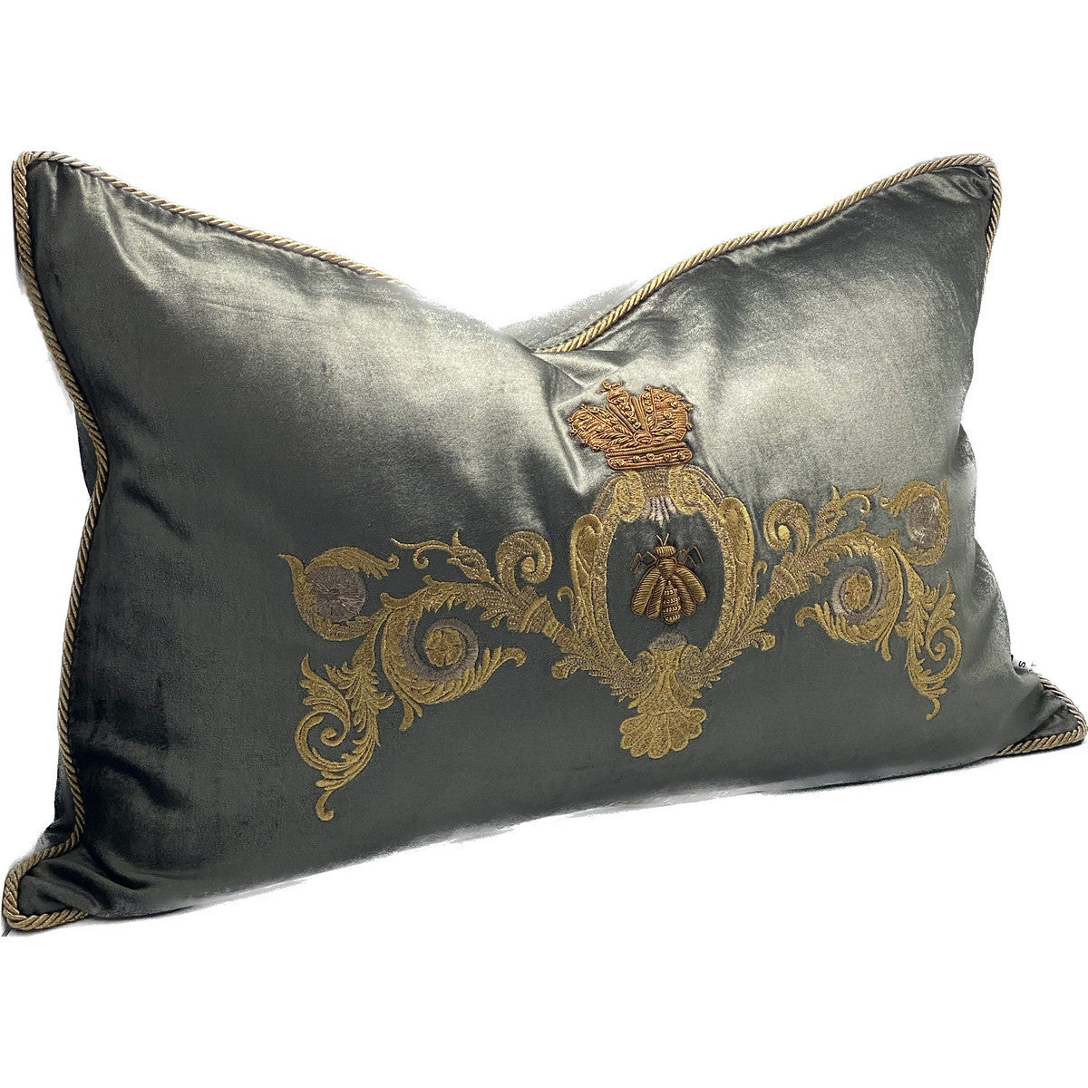 Embroidered Luxury Bee Cushion - Charcoal