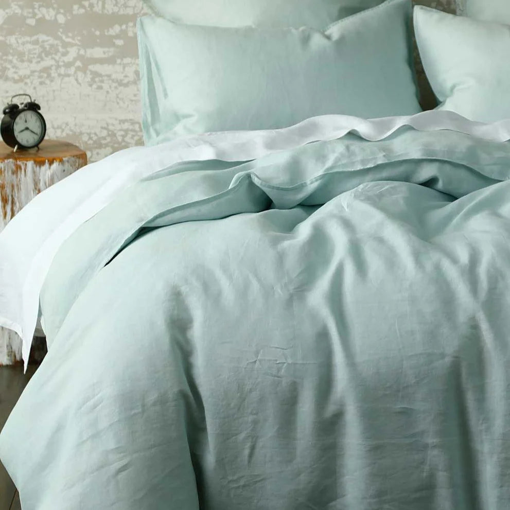 Laundered Linen Duvet Set Duck Egg